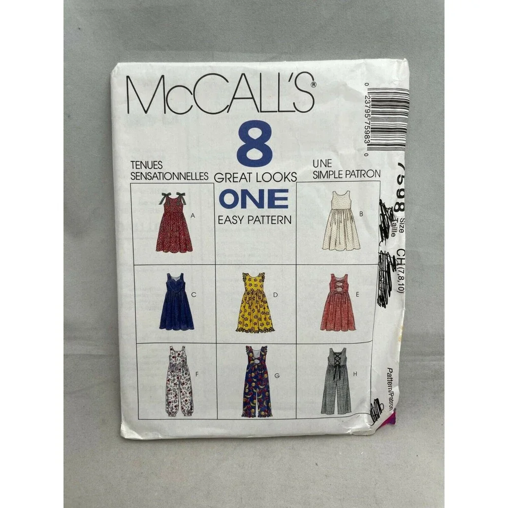 McCalls 7598 Sewing Pattern Girls Jumpers Jumpsuits Sizes 7 8 10